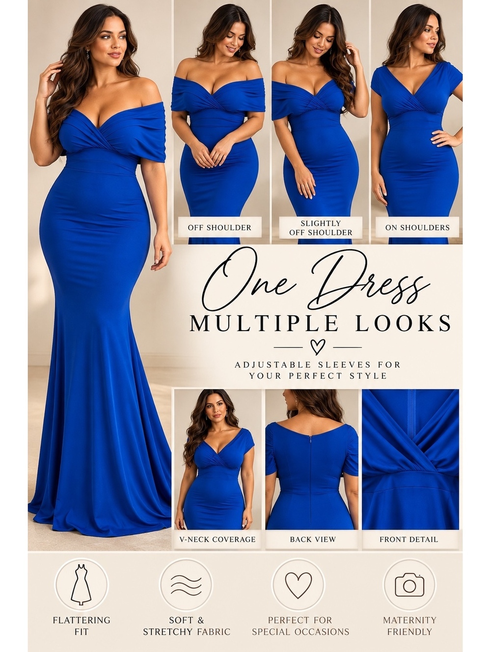 Convertible Royal Blue Stretch Formal Maxi Dress XXL (Maternity Friendly)